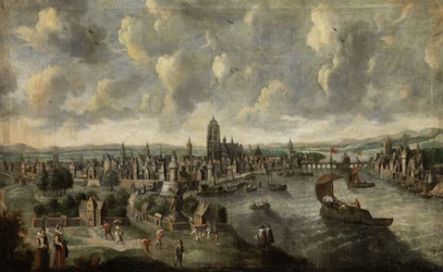 Vue de la ville de Francfort-sur-le-Main avec de nombreux personnages